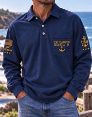 Men's Veteran Commemorative Print Long-Sleeve Polo Shirt