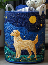 Golden Dog Charm Quilted Laundry Basket