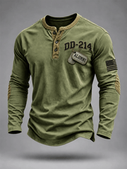 Men's Veterans Day DD-214 Alumni US Flag Print Casual Henley Shirt