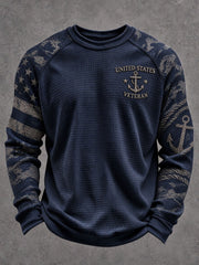 Men's Navy Veteran Print Casual Top