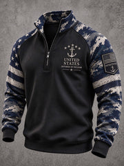 Men's Navy Veteran Print Casual Sweatshirt