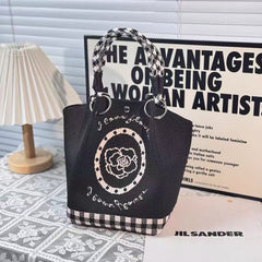 Unique Creative Floral Cartoon Handbag Knitted Bag Commuter Bag Portable Cute Woven Shopping Tote