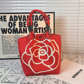 Unique Creative Floral Cartoon Handbag Knitted Bag Commuter Bag Portable Cute Woven Shopping Tote
