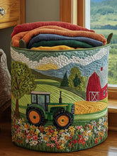Green Tractor Dream Quilted Laundry Basket