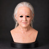 Curly Silver-Haired Elderly Woman Silicone Mask with Bushy Brows