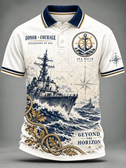 Men's Retro Veteran Art Print Polo Shirt