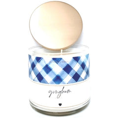 3 Wick Jar Candle 14 oz. White & Blue Gingham