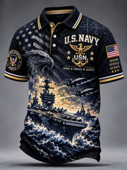 Men's Retro US Navy Art Print Polo Shirt