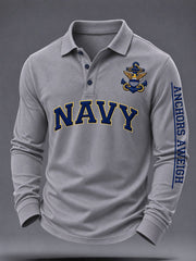 Men's US Veteran Print Long-Sleeve Polo Shirt
