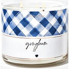 3 Wick Jar Candle 14 oz. White & Blue Gingham