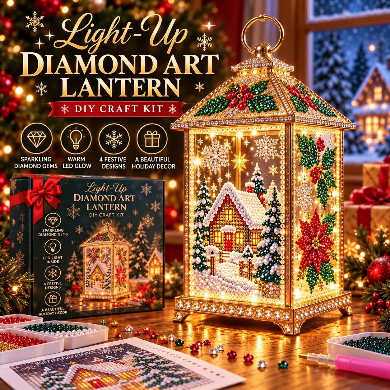 🧘Relaxing & Beginner-Friendly- ✨Christmas Glow (💎DIY Light-Up Diamond Art Lantern)