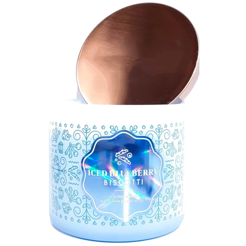 Blueberry Biscotti 3 Wick Candle Hologram Glass Style Jar