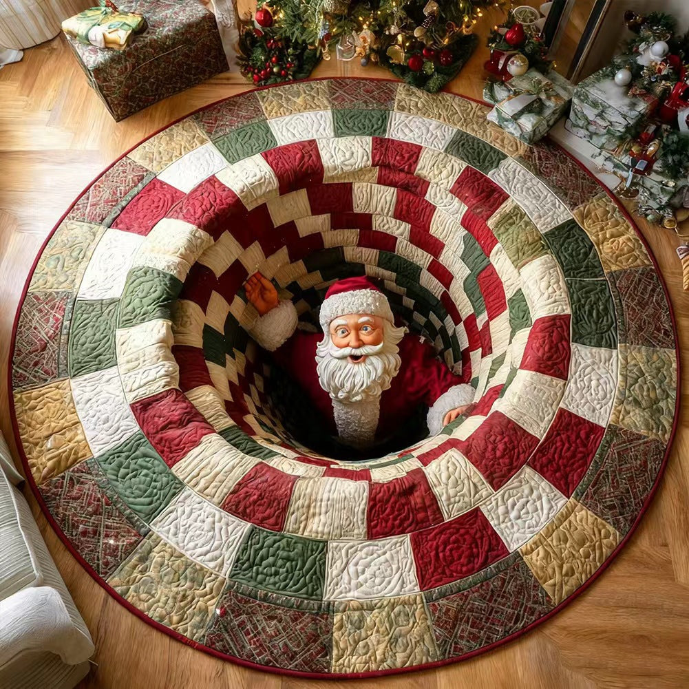 Christmas 3D Vortex Optical Illusion Round Rug, Non Slip Decorative Floor Mat, Festive Visual Trap Design, Xmas Home Decoration Gift for Family and Holiday Party Lovers