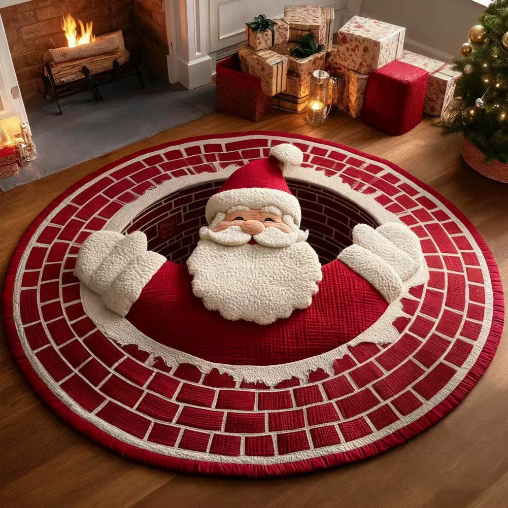 Christmas 3D Vortex Optical Illusion Round Rug, Non Slip Decorative Floor Mat, Festive Visual Trap Design, Xmas Home Decoration Gift for Family and Holiday Party Lovers