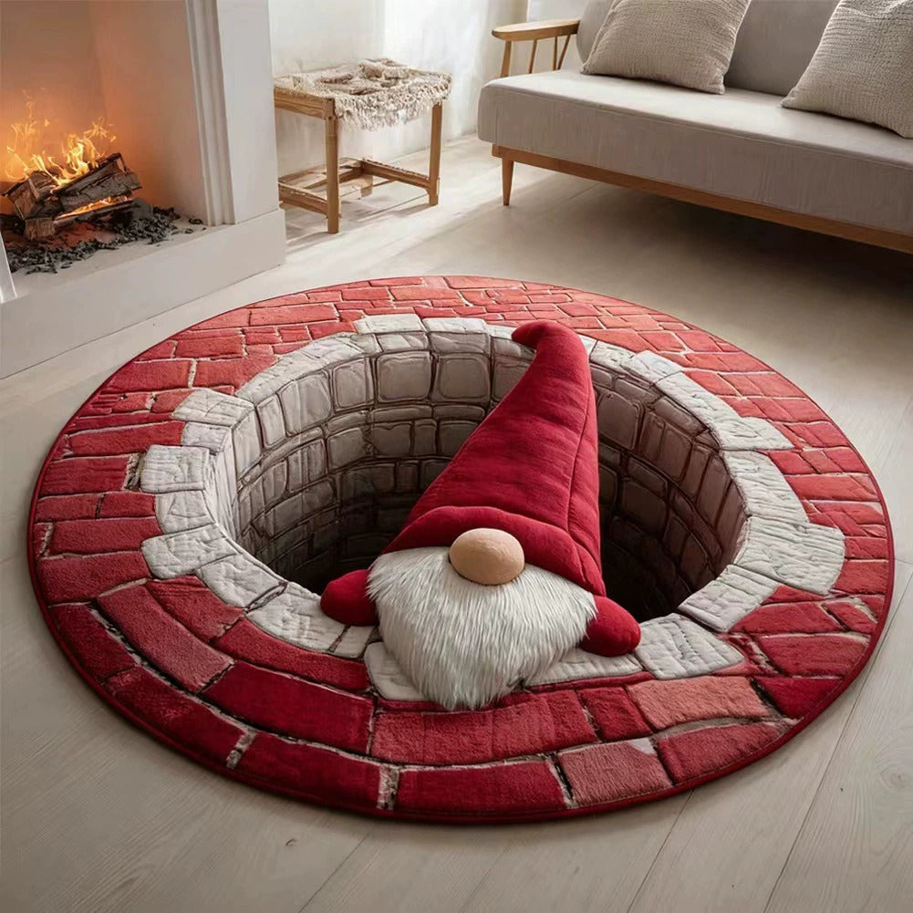 Christmas 3D Vortex Optical Illusion Round Rug, Non Slip Decorative Floor Mat, Festive Visual Trap Design, Xmas Home Decoration Gift for Family and Holiday Party Lovers
