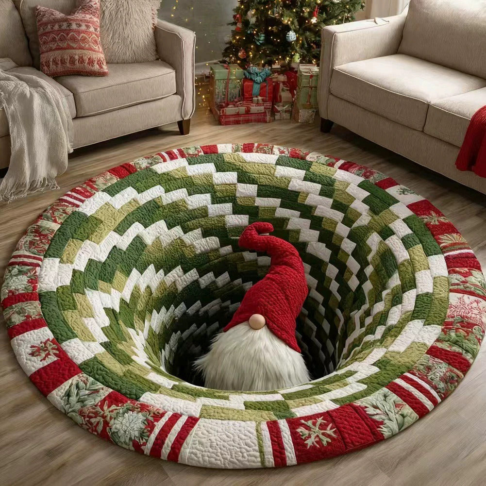 Christmas 3D Vortex Optical Illusion Round Rug, Non Slip Decorative Floor Mat, Festive Visual Trap Design, Xmas Home Decoration Gift for Family and Holiday Party Lovers