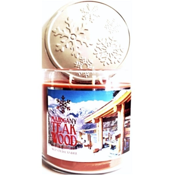 Mahogany Teakwood 3 Wick Candle 14.5 oz Snowflake Lid