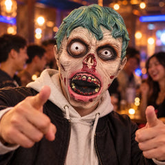 Green-Haired Creepy Clown Silicone Full-Head Mask