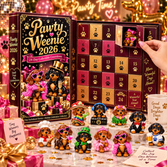 Pawty Weenie 2026 – 24-Day Dachshund Celebration Countdown Calendar with 24 Unique Collectible Miniatures, Fun Christmas Gift for Wiener Dog Lovers
