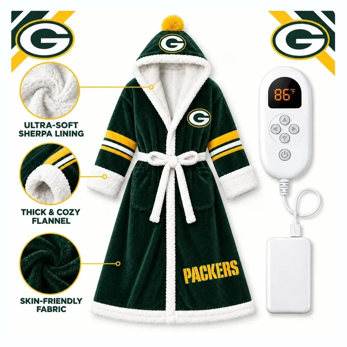 Packers USB Heated Sherpa Football Robe