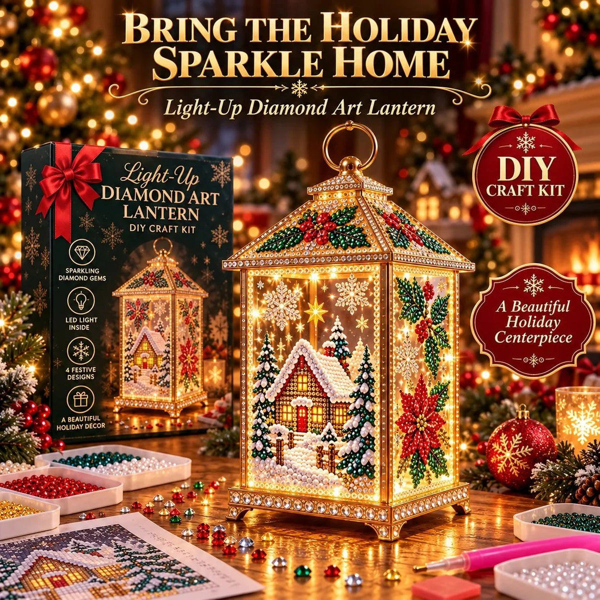 🧘Relaxing & Beginner-Friendly- ✨Christmas Glow (💎DIY Light-Up Diamond Art Lantern)