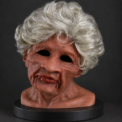 Elderly Woman Silicone Mask with Curly Silver Hair