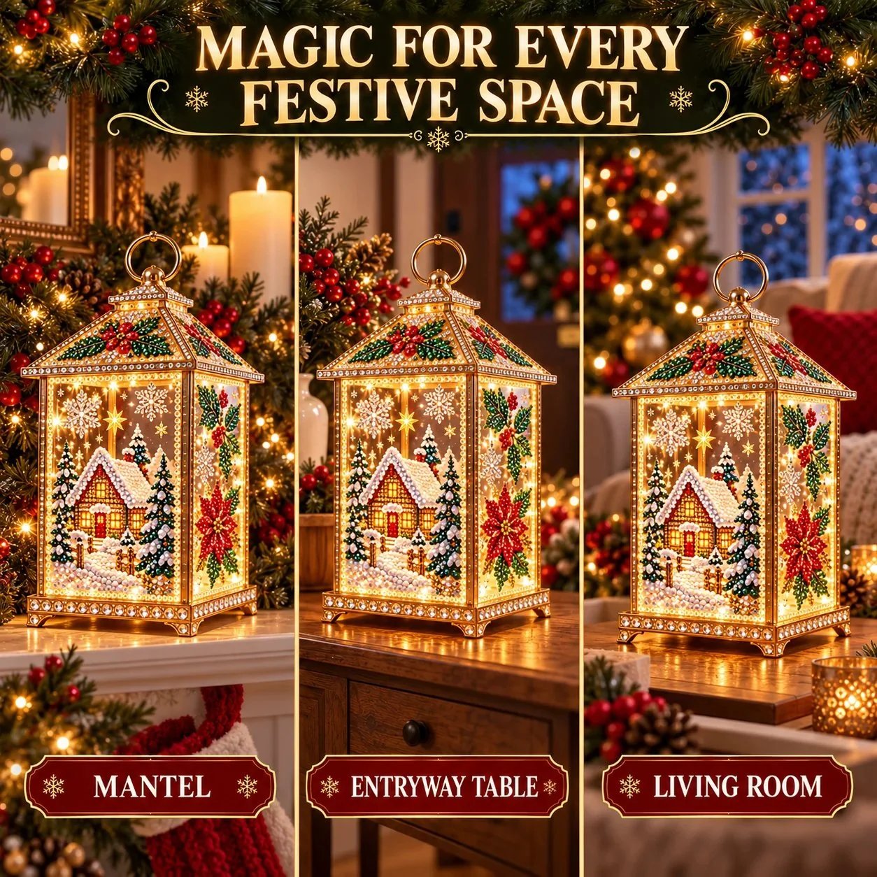 🧘Relaxing & Beginner-Friendly- ✨Christmas Glow (💎DIY Light-Up Diamond Art Lantern)