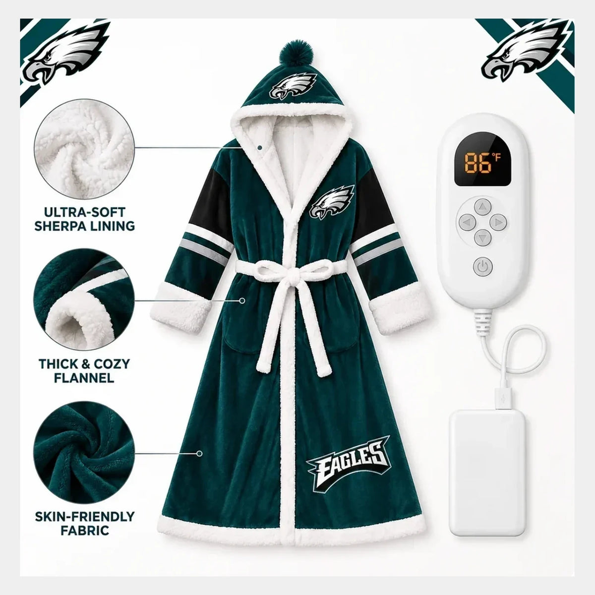 Eagles USB Heated Sherpa Football Robe