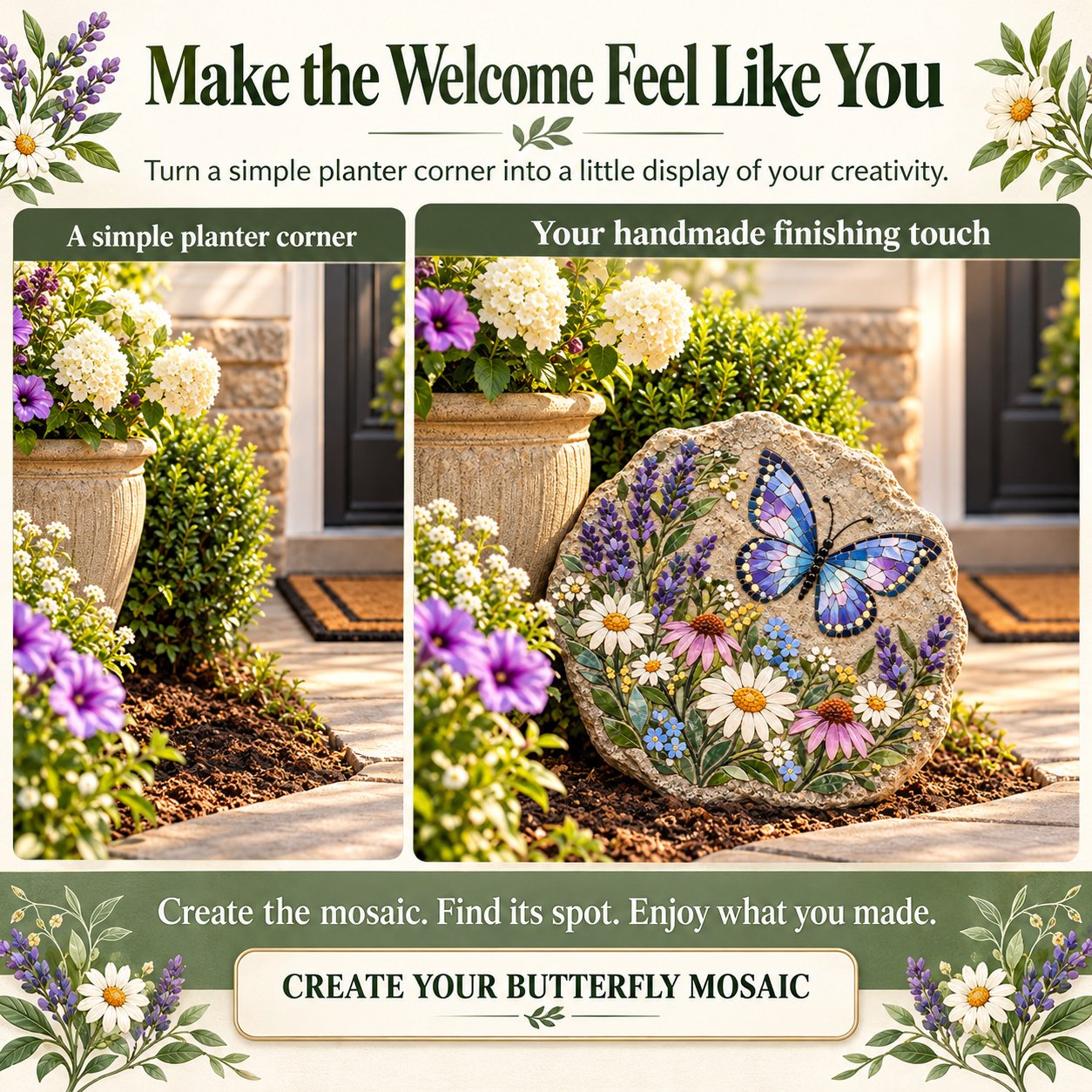 🧘Relaxing & Beginner-Friendly-🦋Butterfly Wildflower Mosaic DIY Kit(✨Complete Guided Craft Set)