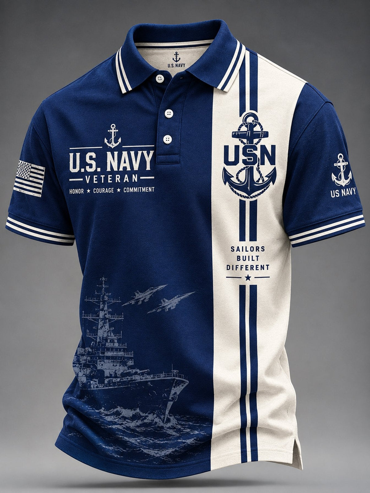 Men's  Casual Navy  Art Print Polo Shirt