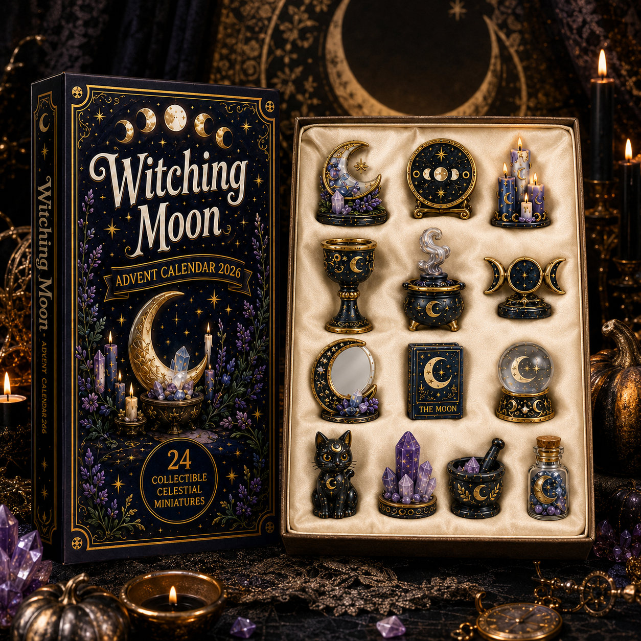 Witching Moon Advent Calendar 2026 – 24 Days of Celestial Miniatures, Mystical Moon Collectibles & Magical Gifts for Witchy Decor Lovers