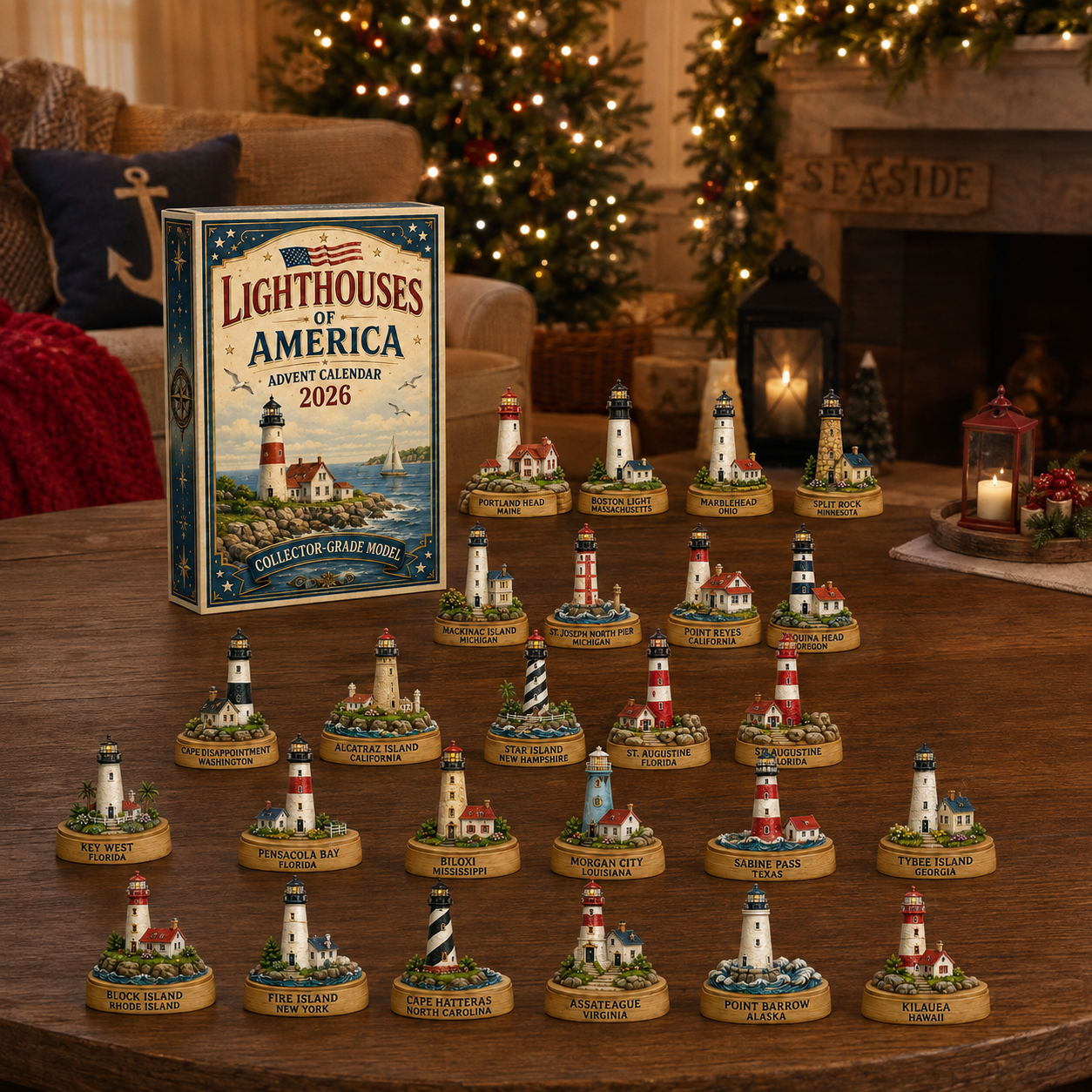 Lighthouses of America Advent Calendar 2026 – 24-Day Coastal Heritage Countdown, Collector-Grade Lighthouse Miniatures
