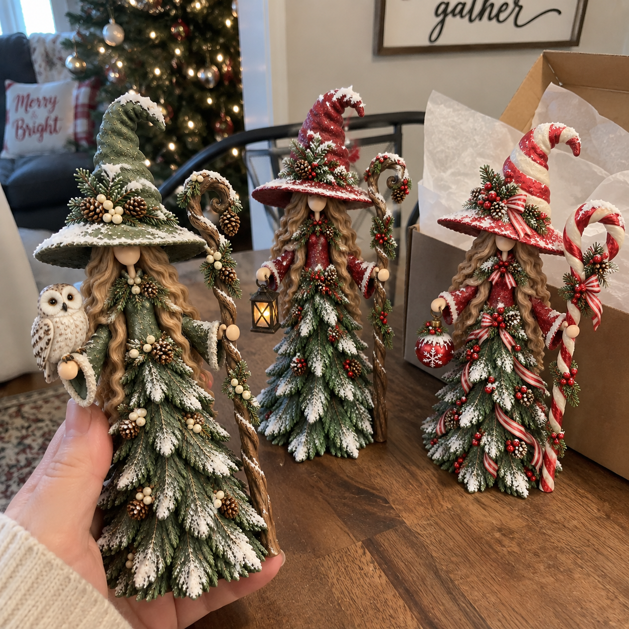 Whimsical Christmas Witch Resin Figurine Collection