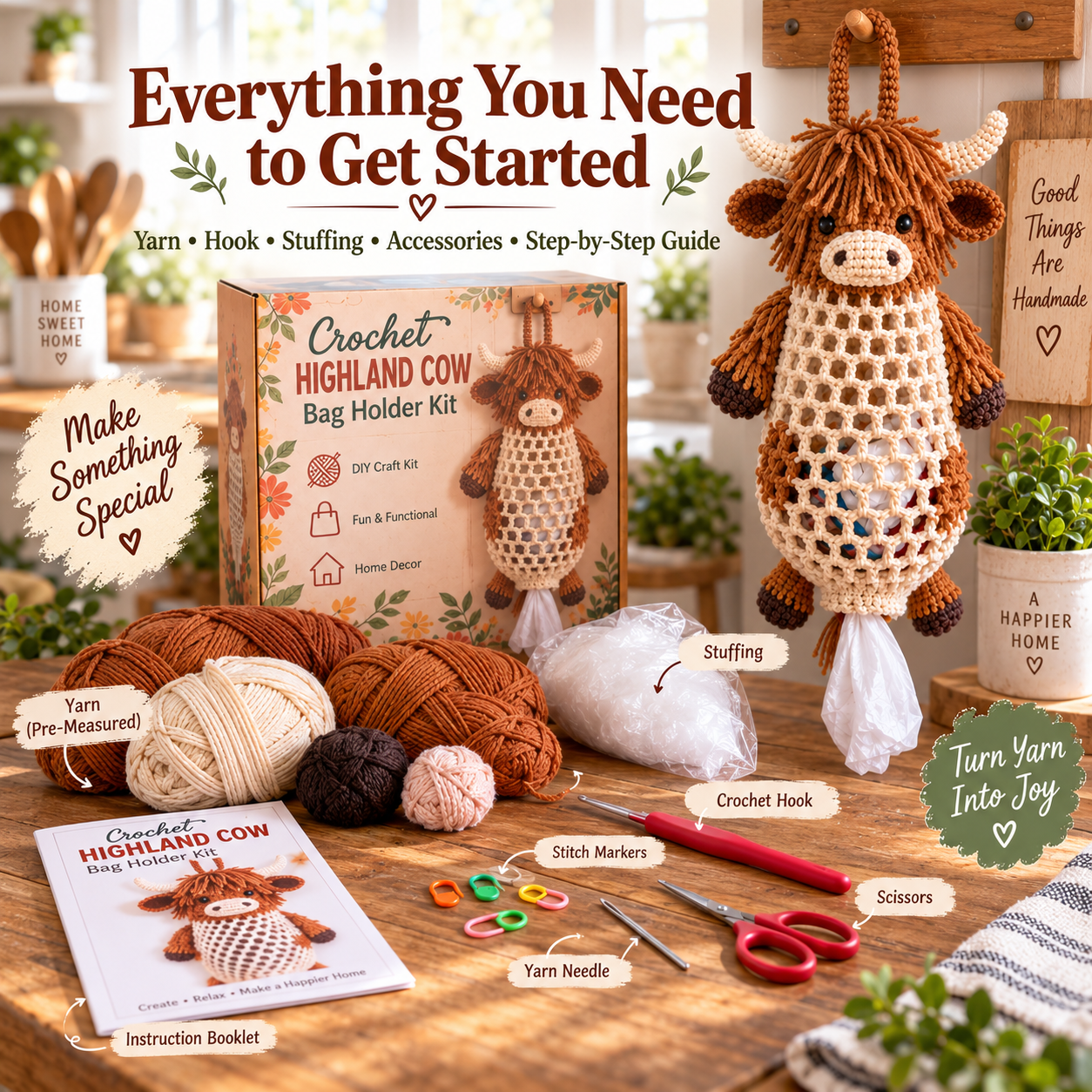 🧘Step-by-Step Guide Included🧶Crochet Animal Bag Holder Kit – Cute & Functional DIY Home Storage