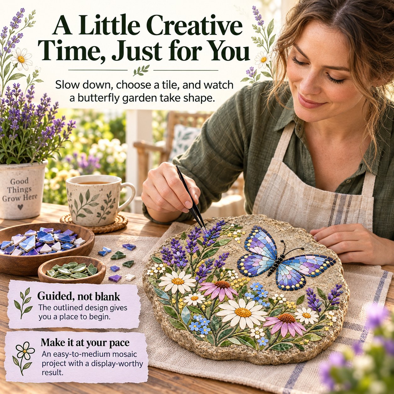 🧘Relaxing & Beginner-Friendly-🦋Butterfly Wildflower Mosaic DIY Kit(✨Complete Guided Craft Set)