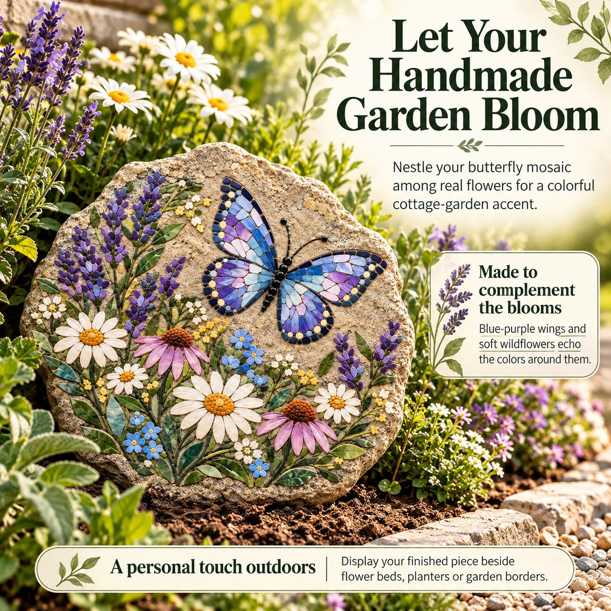 🧘Relaxing & Beginner-Friendly-🦋Butterfly Wildflower Mosaic DIY Kit(✨Complete Guided Craft Set)