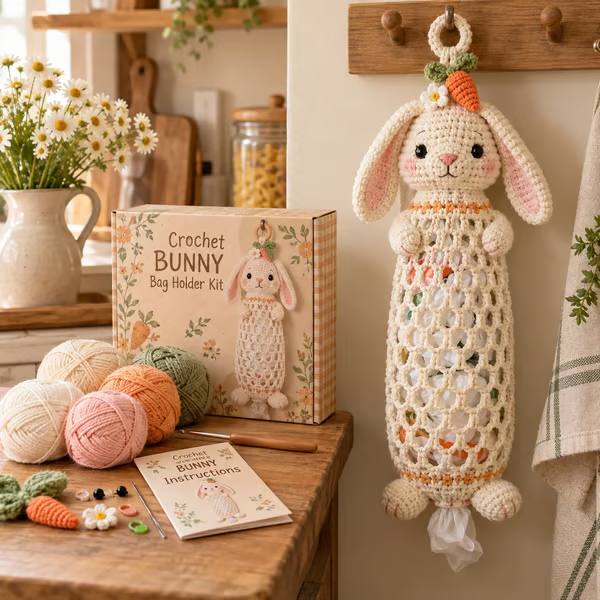 🧶Crochet Animal Bag Holder DIY Kit – Cute & Functional Hanging Storage Craft Kit