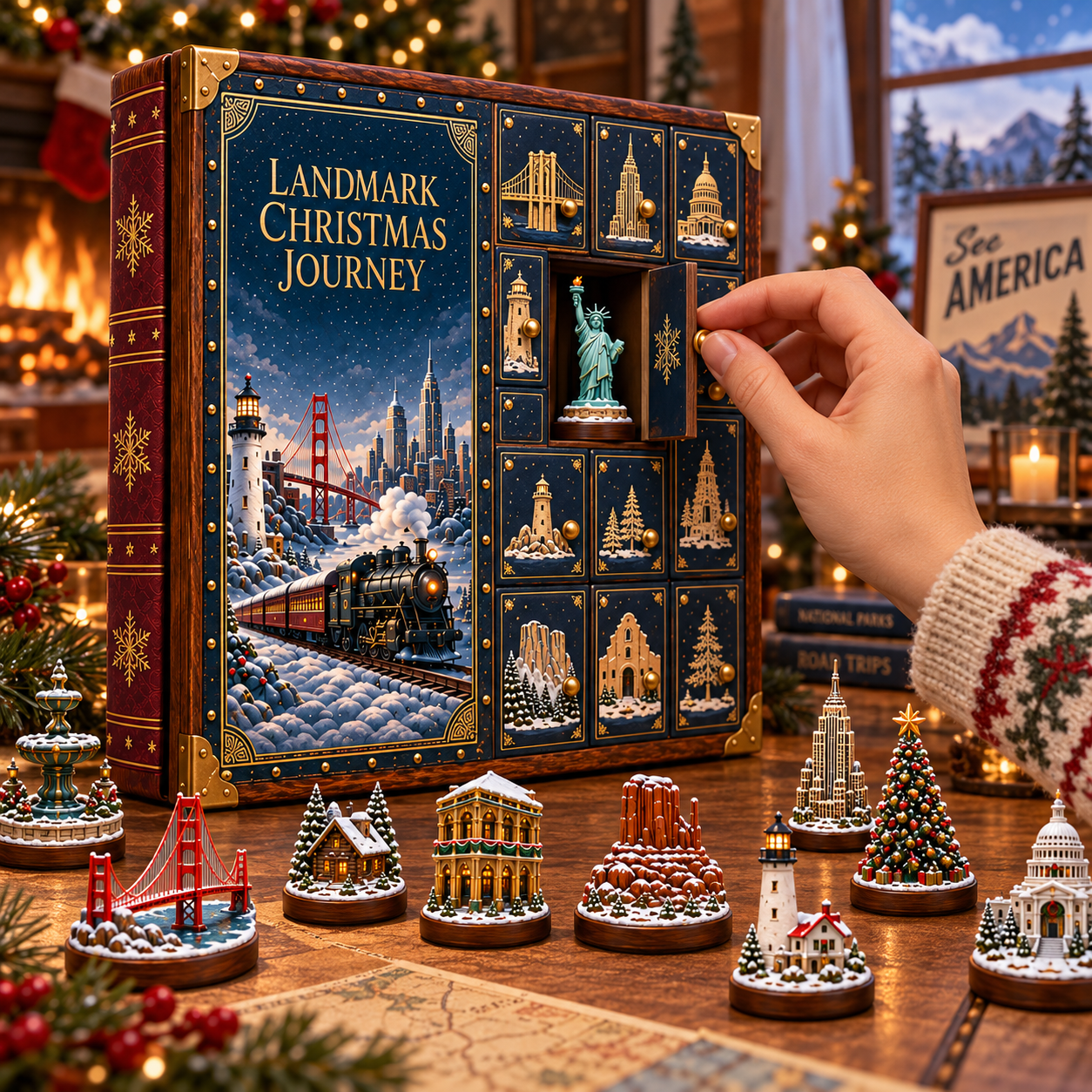 2026 Landmark Christmas Journey 24-Day Countdown Calendar – 24 Unique Iconic Landmark Miniatures, Winter Travel Advent Collection & Christmas Gift for Travelers
