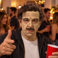 Eccentric Curly-Haired Gentleman Silicone Mask with Mustache