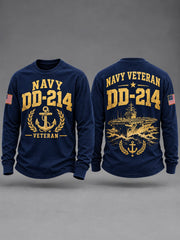 Men's Navy DD‐214 Veteran Art Printed Long-Sleeve Sweatshirt