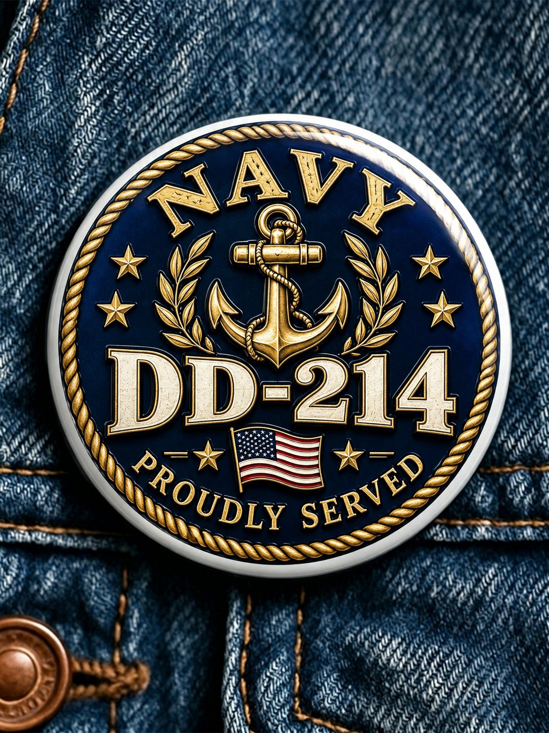 Unisex Vintage Navy Veteran Art Printed  Badge