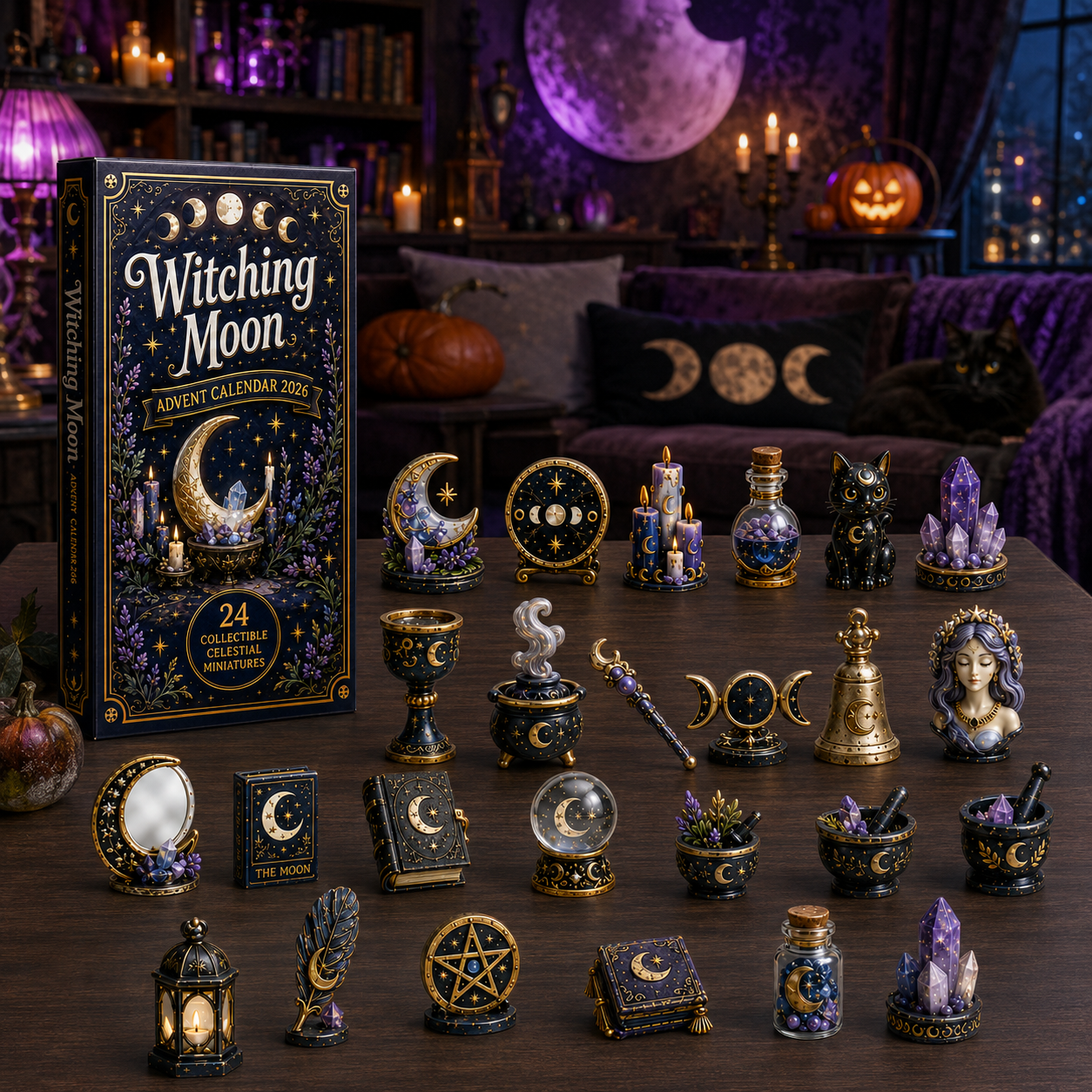 Witching Moon Advent Calendar 2026 – 24 Days of Celestial Miniatures, Mystical Moon Collectibles & Magical Gifts for Witchy Decor Lovers