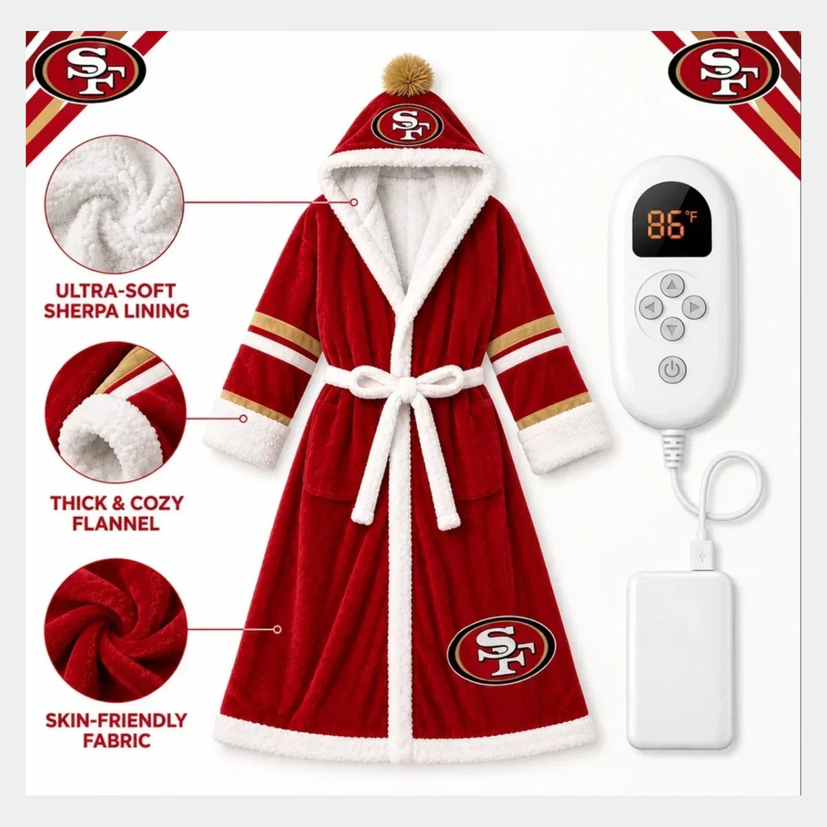 49ers USB Heated Sherpa Football Robe