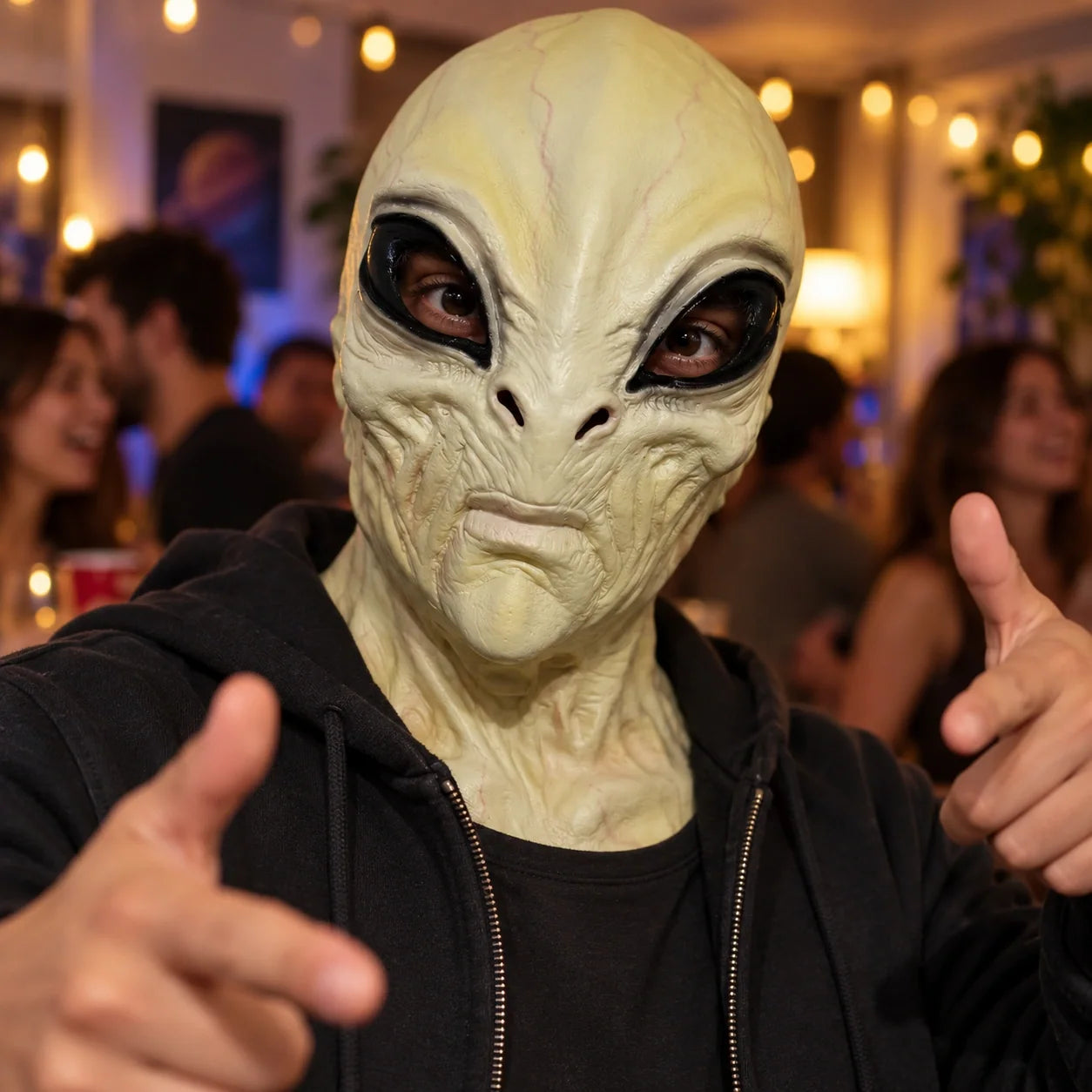 Pale Green Alien Silicone Mask with Elongated Skull