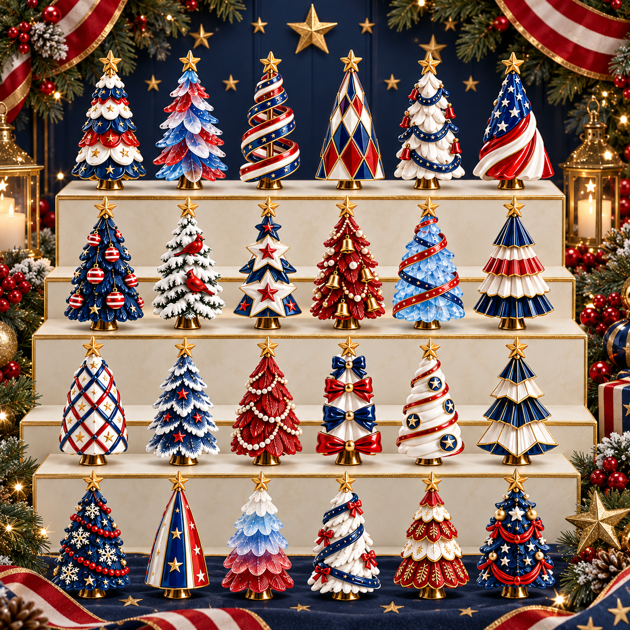 2026 Stars & Stripes Christmas Collection – 24 Unique Miniature Trees Celebrating 250 Years of Independence
