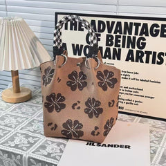 Unique Creative Floral Cartoon Handbag Knitted Bag Commuter Bag Portable Cute Woven Shopping Tote