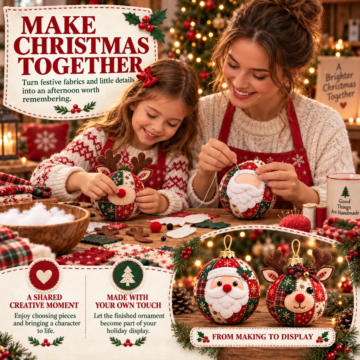 🎄Cozy Patchwork Christmas Ornament Collection-✨Relaxing DIY Craft to Create Stunning Christmas Artwork