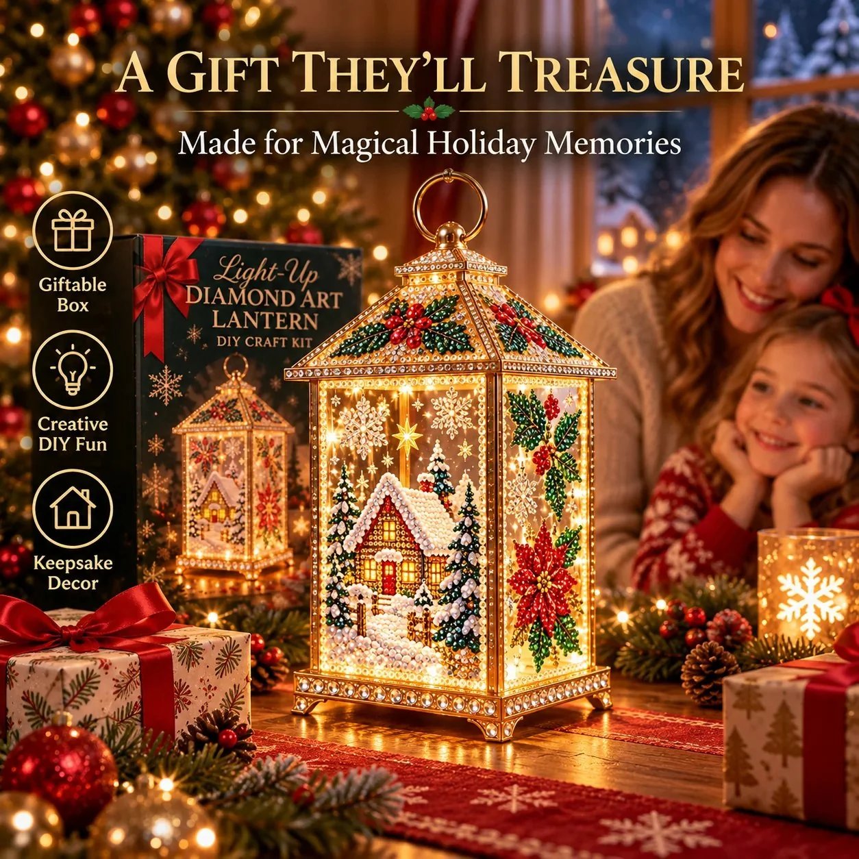 🧘Relaxing & Beginner-Friendly- ✨Christmas Glow (💎DIY Light-Up Diamond Art Lantern)