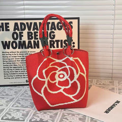 Unique Creative Floral Cartoon Handbag Knitted Bag Commuter Bag Portable Cute Woven Shopping Tote