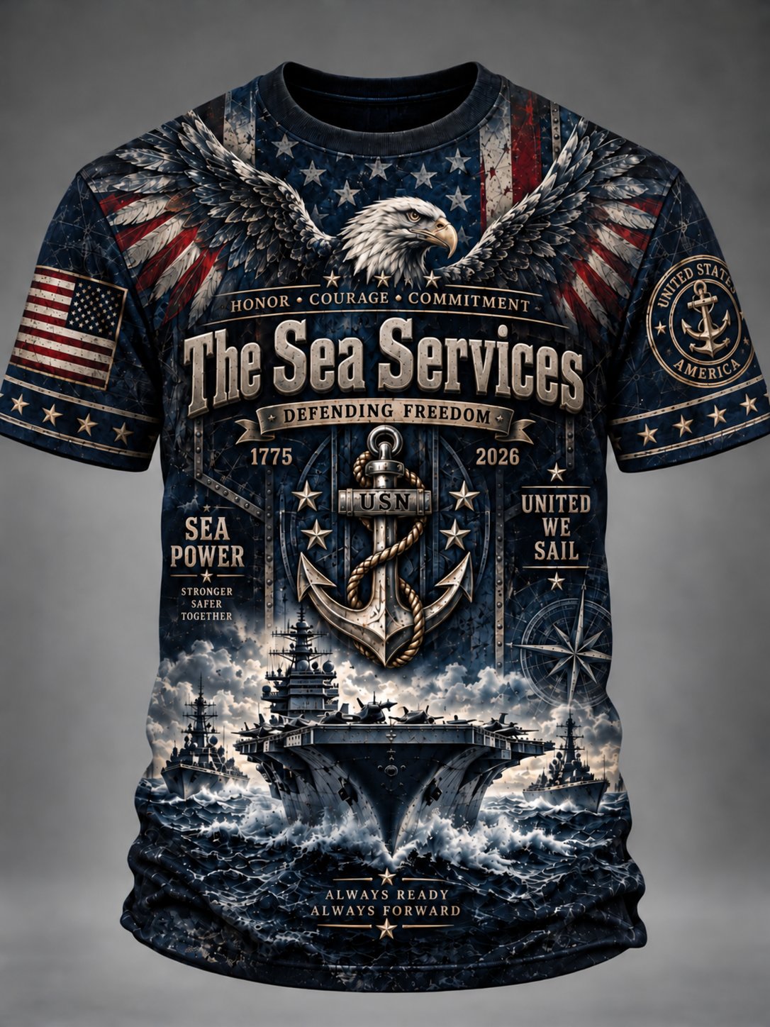 Men's Honor • Courage • Commitment Printed  T-Shirt